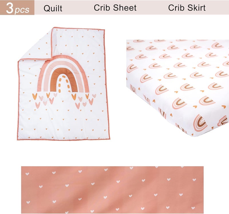 Cokouchyi 3 Piece Rainbow Boho Crib Bedding Set - Standard Size Nursery Bedding for Boys and Girls with Crib Sheet, Comforter & Crib Skirt - Image 2